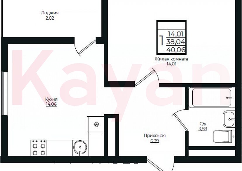 Продажа 1-комн. квартиры, 38.04 кв.м фото 0