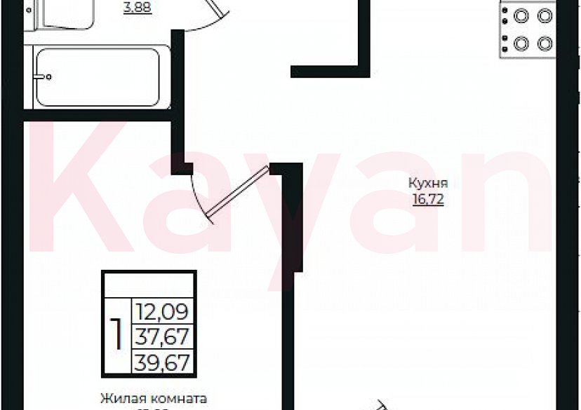 Продажа 2-комн. квартиры, 37.67 кв.м фото 0