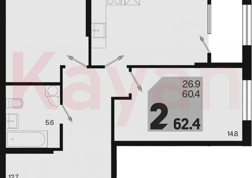 Продажа 2-комн. квартиры, 60.4 кв.м фото 0