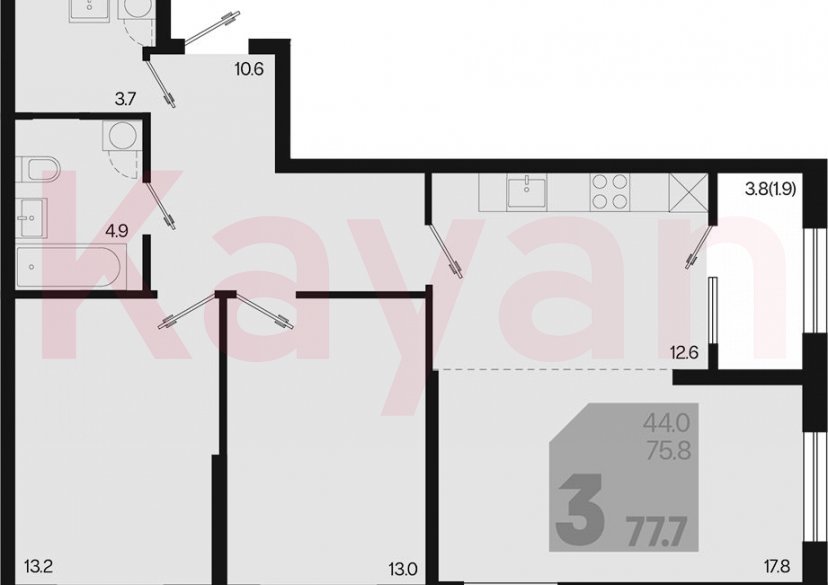 Продажа 3-комн. квартиры, 75.8 кв.м фото 0