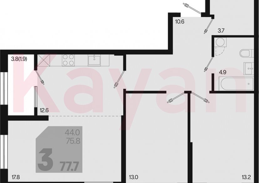 Продажа 3-комн. квартиры, 75.8 кв.м фото 0