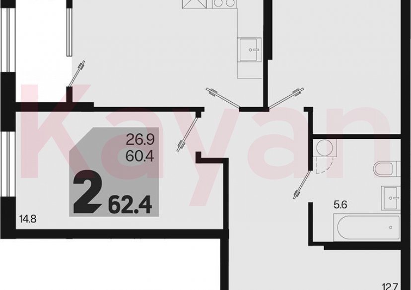 Продажа 2-комн. квартиры, 60.4 кв.м фото 0