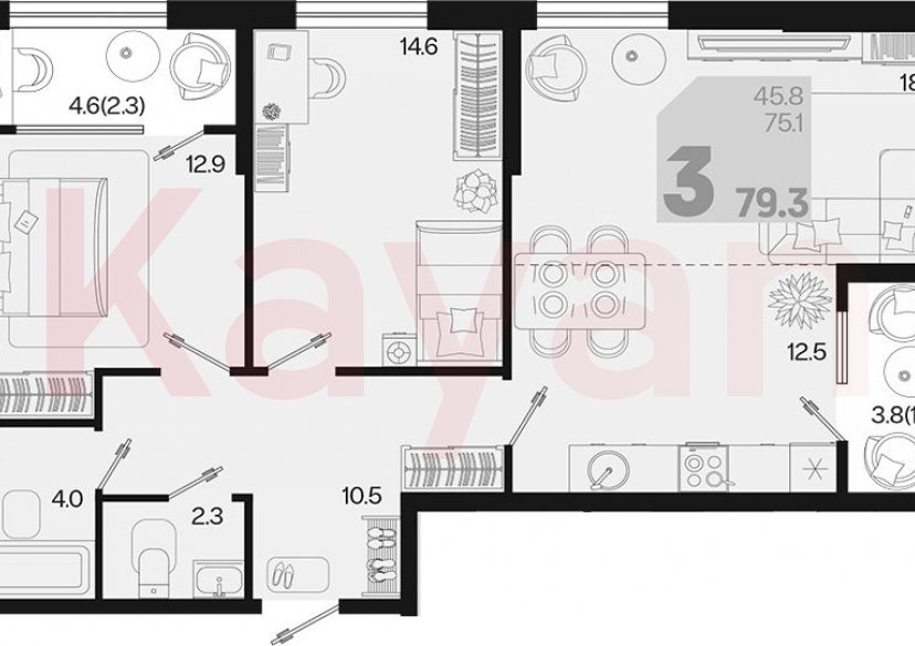 Продажа 3-комн. квартиры, 75.1 кв.м фото 0