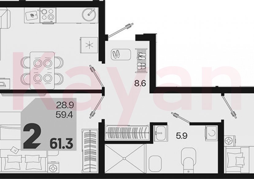 Продажа 2-комн. квартиры, 59.4 кв.м фото 0