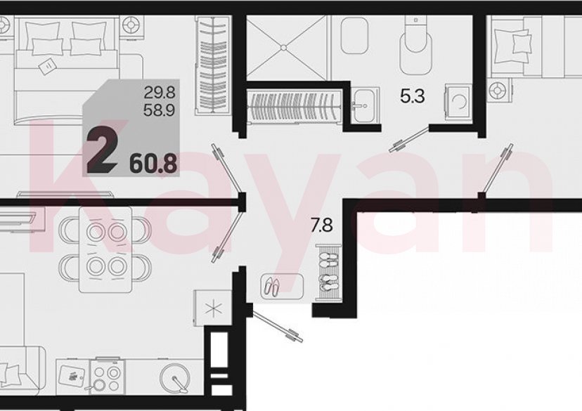 Продажа 2-комн. квартиры, 58.9 кв.м фото 0