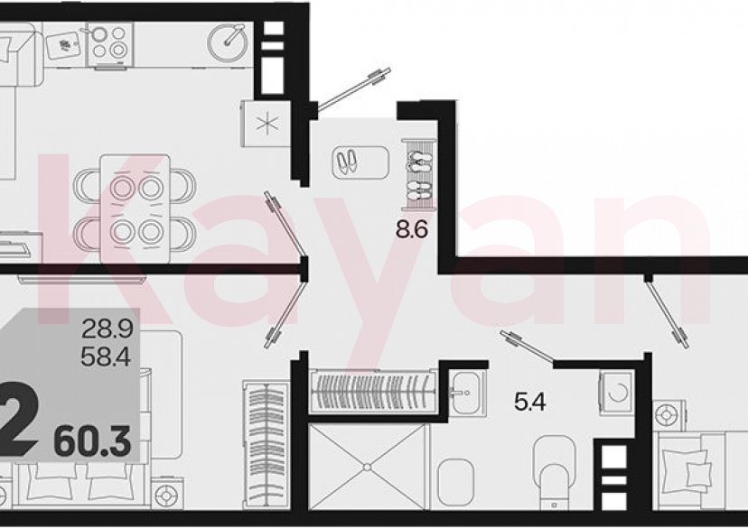 Продажа 2-комн. квартиры, 58.4 кв.м фото 0