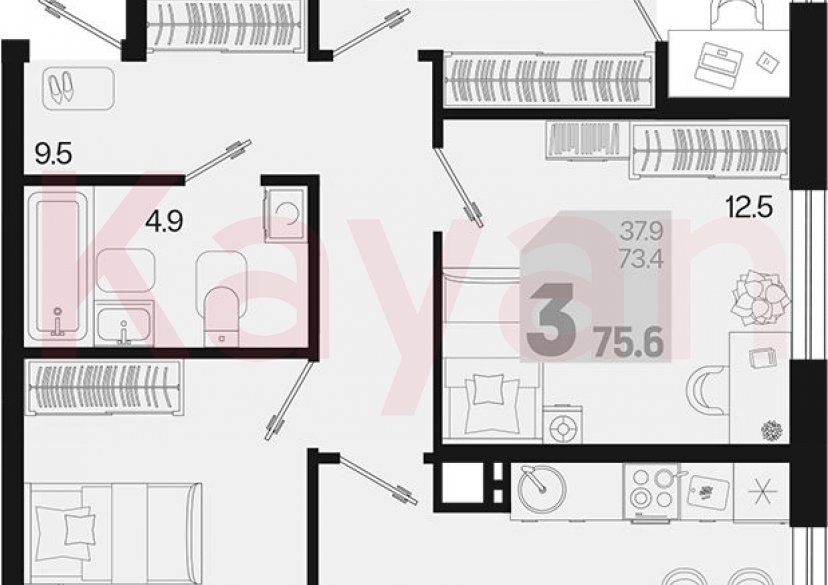 Продажа 3-комн. квартиры, 73.4 кв.м фото 0