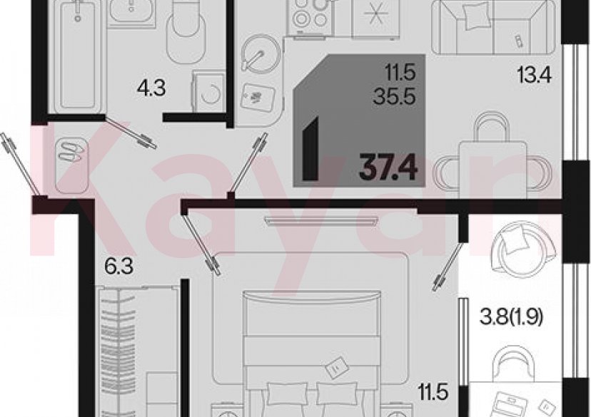 Продажа 1-комн. квартиры, 35.5 кв.м фото 0