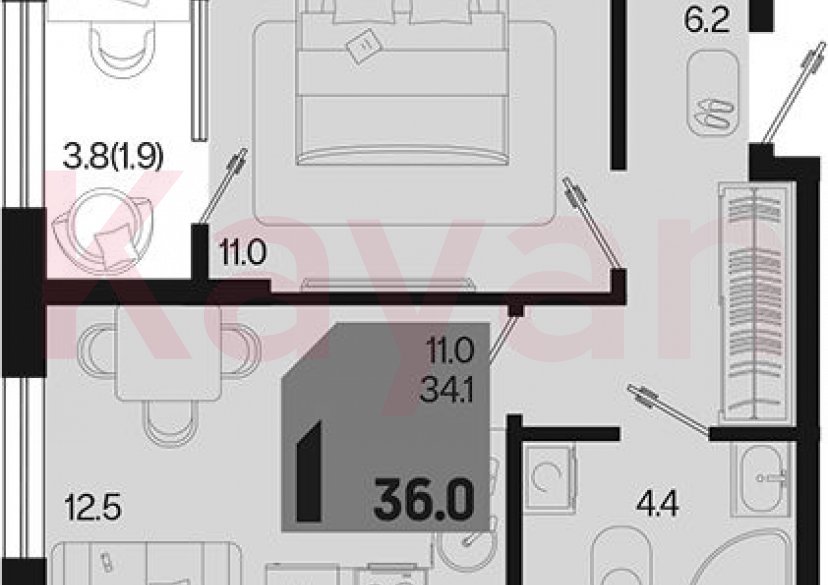 Продажа 1-комн. квартиры, 34.1 кв.м фото 0