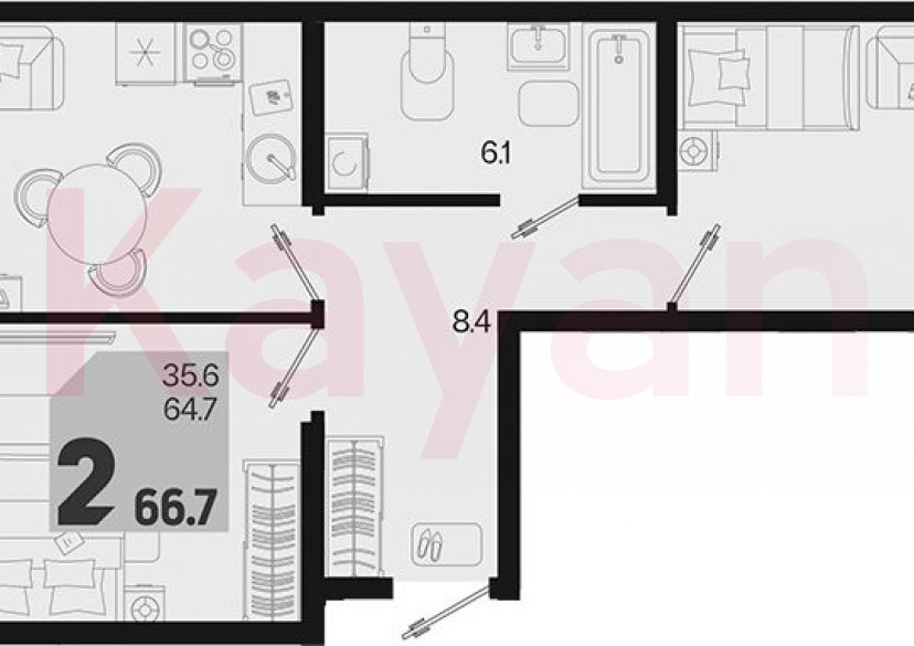 Продажа 2-комн. квартиры, 64.7 кв.м фото 0