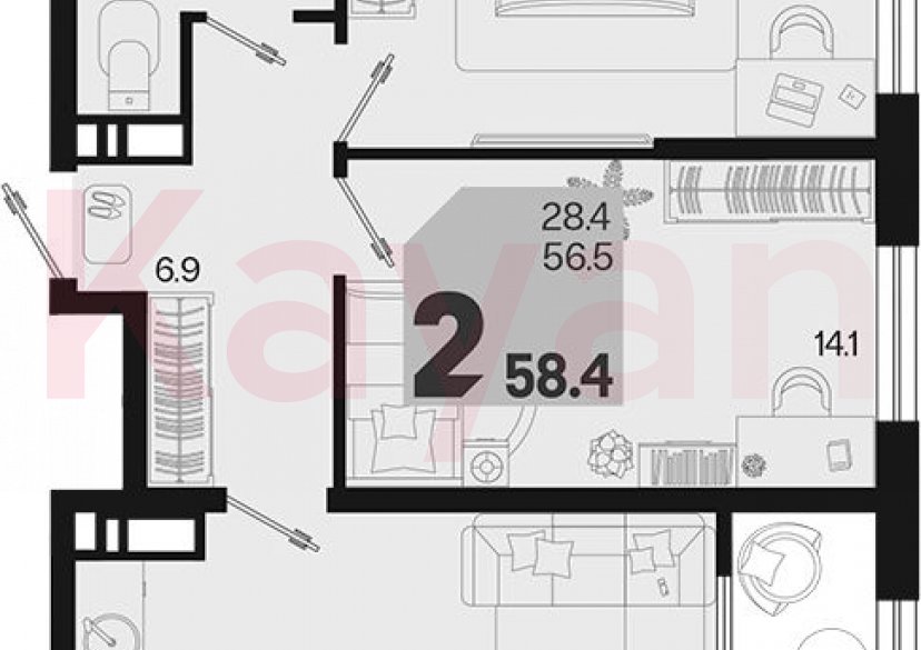 Продажа 2-комн. квартиры, 56.5 кв.м фото 0