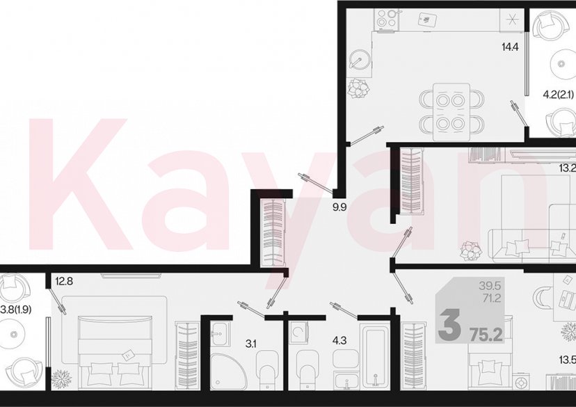 Продажа 3-комн. квартиры, 71.2 кв.м фото 0