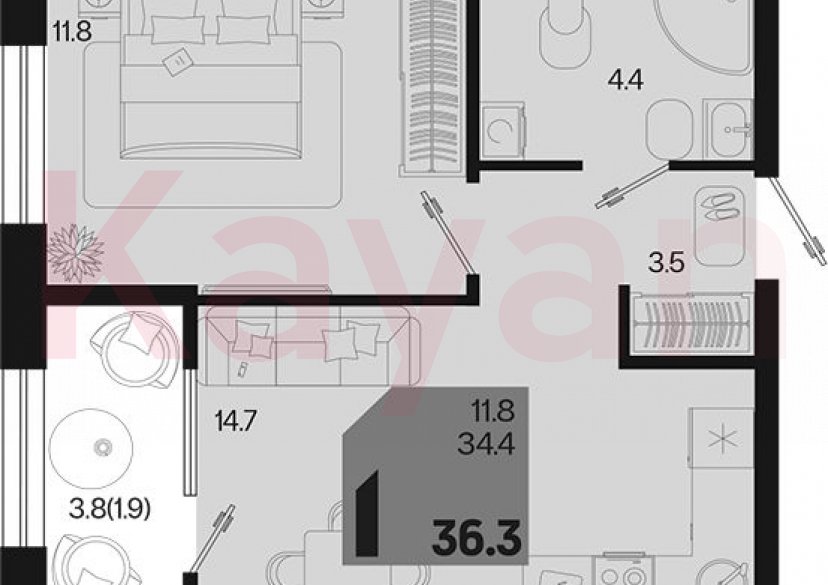 Продажа 1-комн. квартиры, 34.4 кв.м фото 0