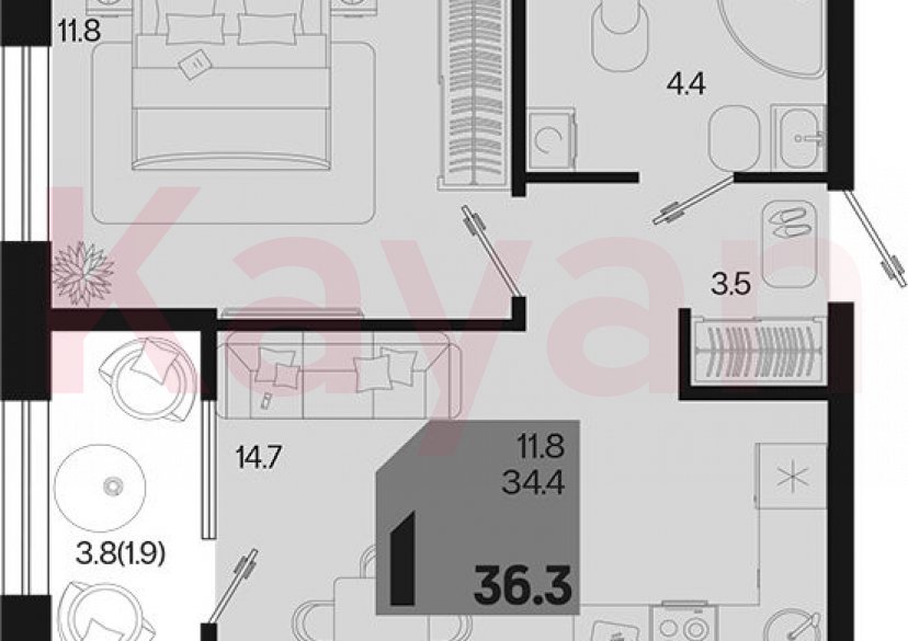 Продажа 1-комн. квартиры, 34.4 кв.м фото 0