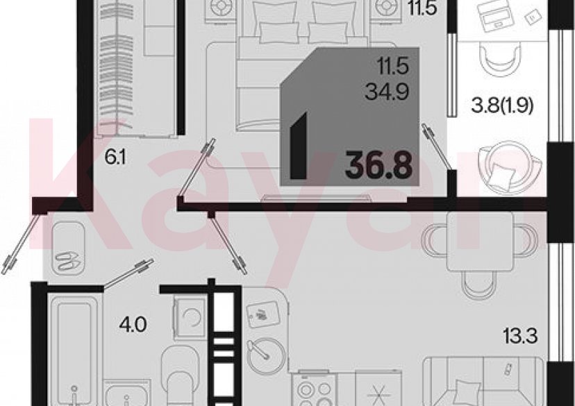 Продажа 1-комн. квартиры, 34.9 кв.м фото 0