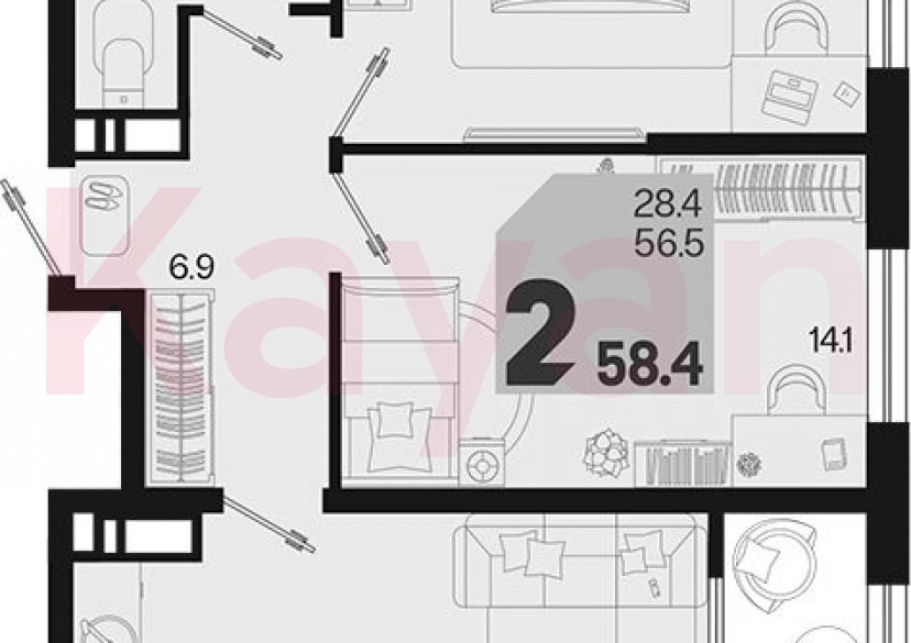 Продажа 2-комн. квартиры, 56.5 кв.м фото 0