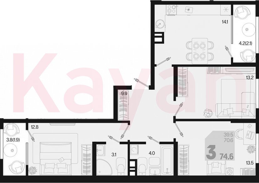 Продажа 3-комн. квартиры, 70.6 кв.м фото 0