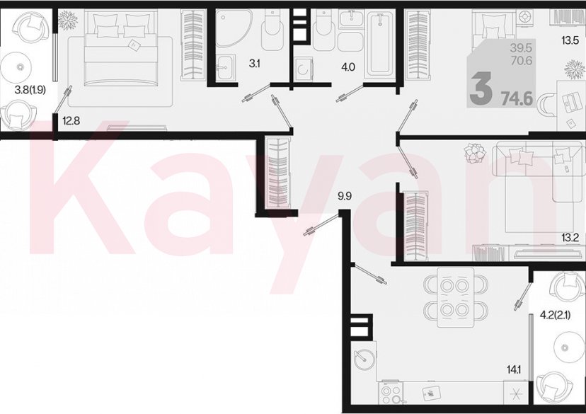 Продажа 3-комн. квартиры, 70.6 кв.м фото 0