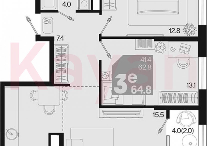 Продажа 3-комн. квартиры, 62.8 кв.м фото 0