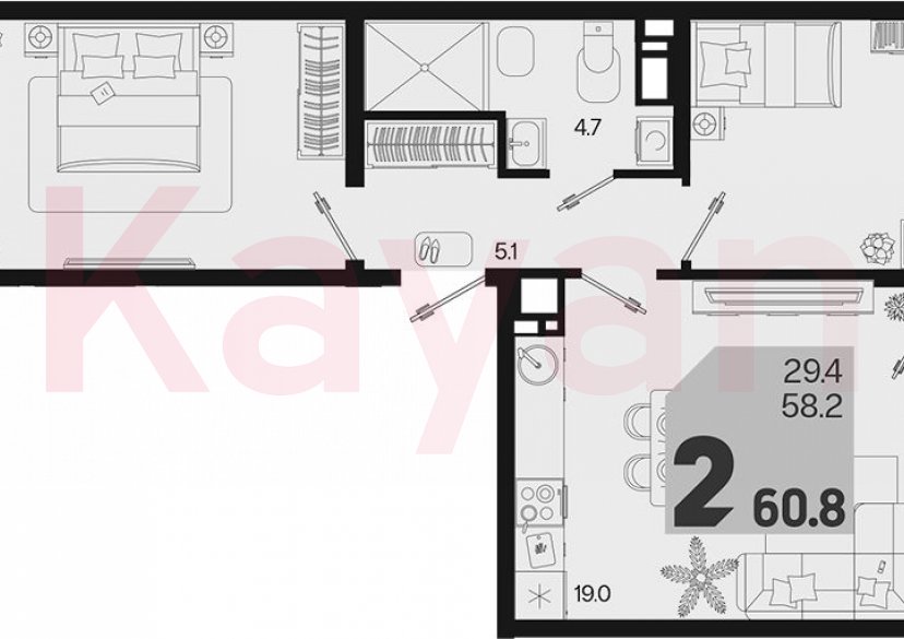 Продажа 2-комн. квартиры, 58.2 кв.м фото 0