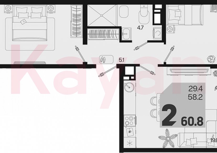 Продажа 2-комн. квартиры, 58.2 кв.м фото 0