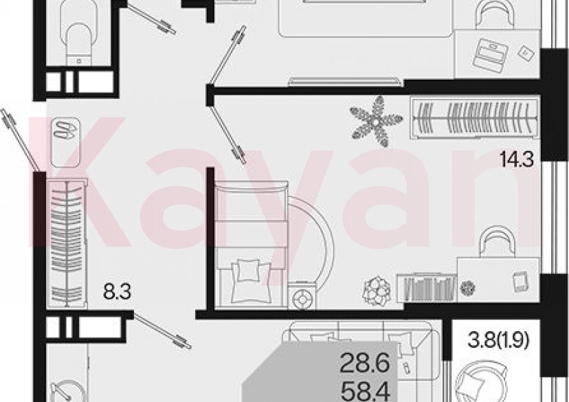 Продажа 2-комн. квартиры, 58.4 кв.м фото 0