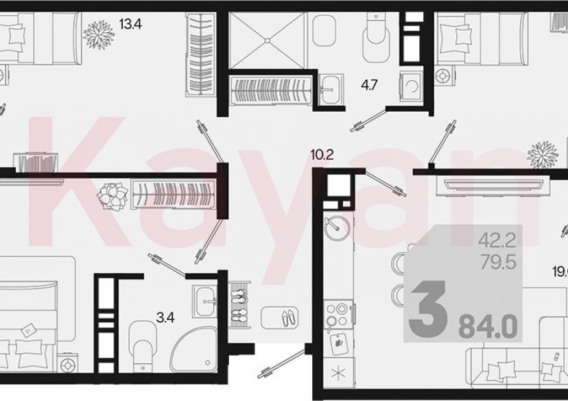 Продажа 3-комн. квартиры, 79.5 кв.м фото 0