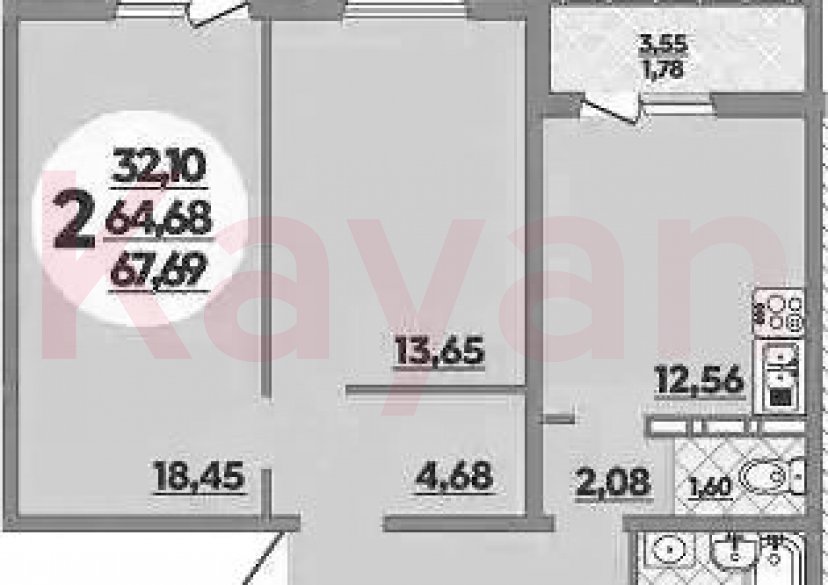 Продажа 2-комн. квартиры, 64.68 кв.м фото 0