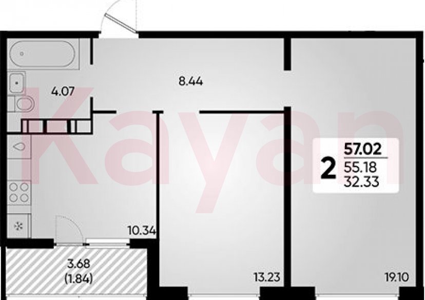 Продажа 2-комн. квартиры, 55.18 кв.м фото 0