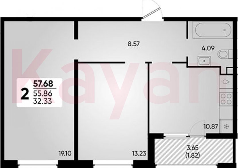 Продажа 2-комн. квартиры, 55.86 кв.м фото 0