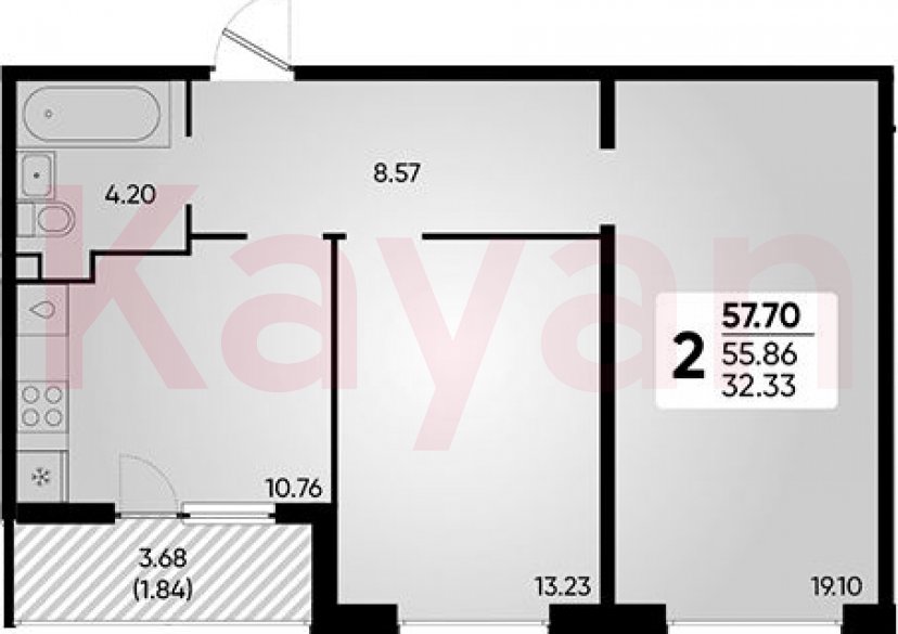 Продажа 2-комн. квартиры, 55.86 кв.м фото 0