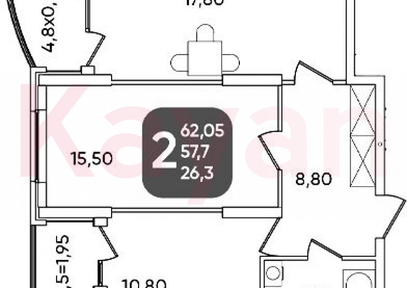 Продажа 2-комн. квартиры, 57.7 кв.м фото 0