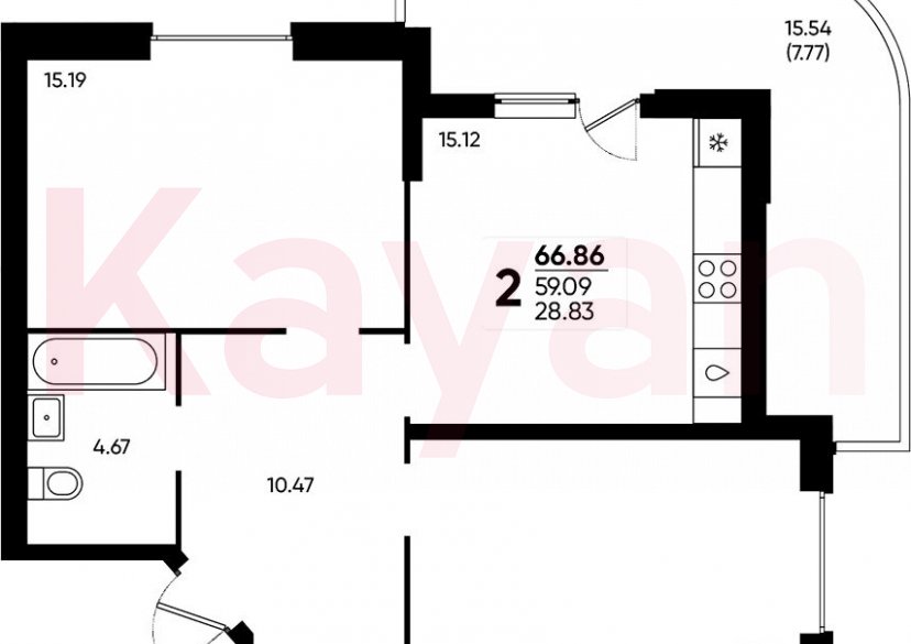 Продажа 2-комн. квартиры, 59.09 кв.м фото 0