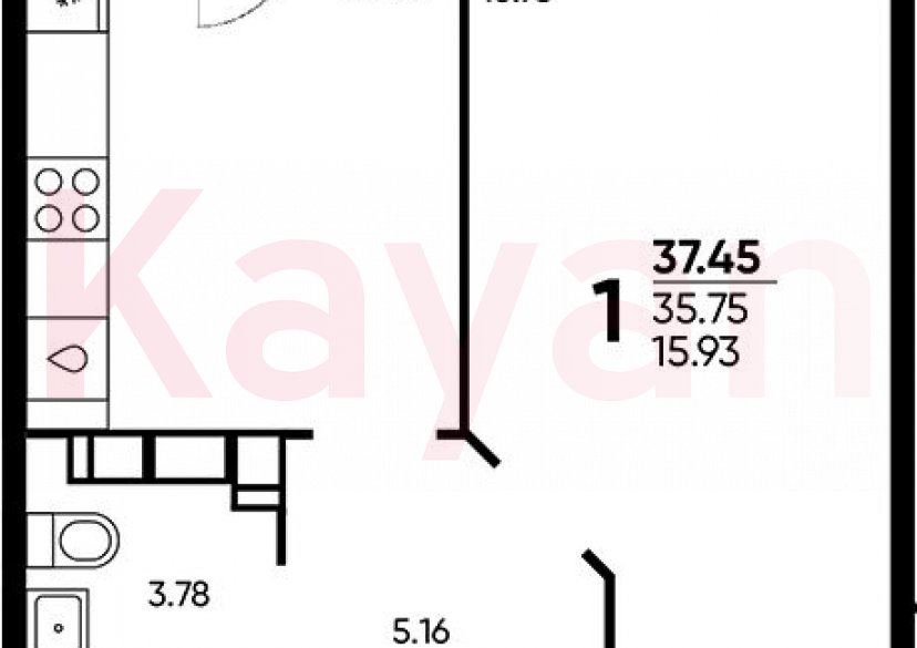 Продажа 1-комн. квартиры, 35.75 кв.м фото 0