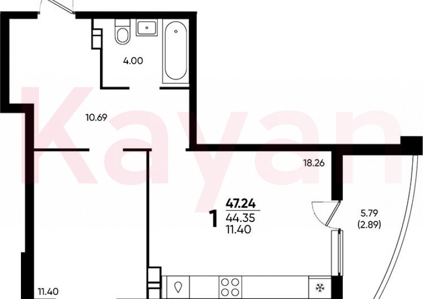 Продажа 1-комн. квартиры, 44.35 кв.м фото 0