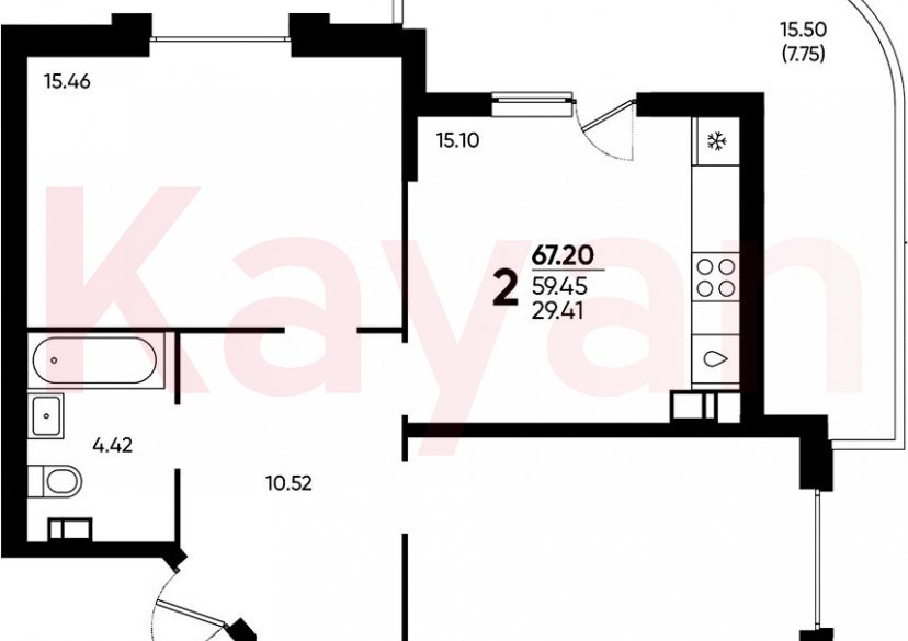 Продажа 2-комн. квартиры, 59.45 кв.м фото 0