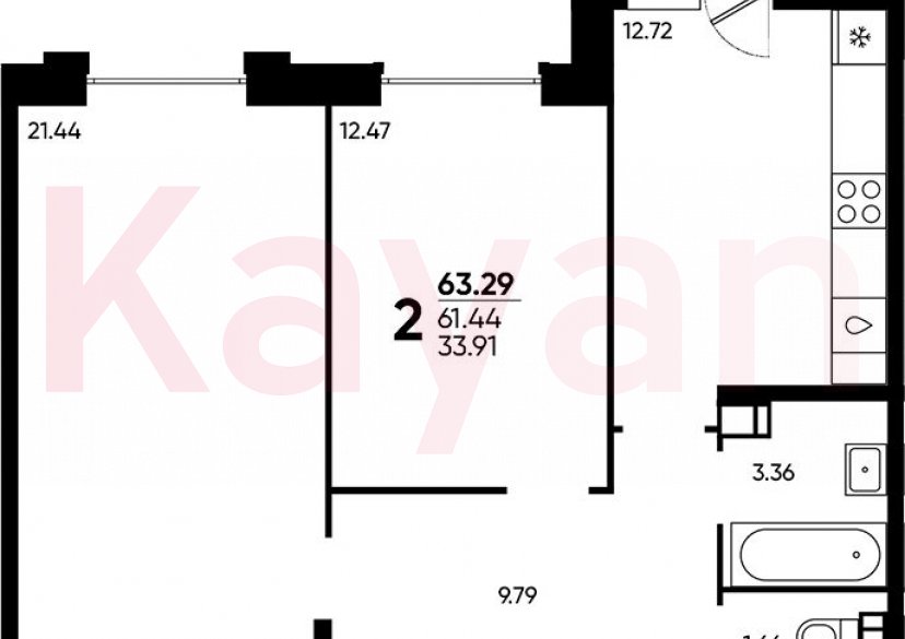 Продажа 2-комн. квартиры, 61.44 кв.м фото 0