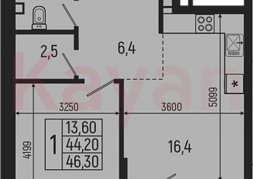 Продажа 2-комн. квартиры, 44.2 кв.м фото 0