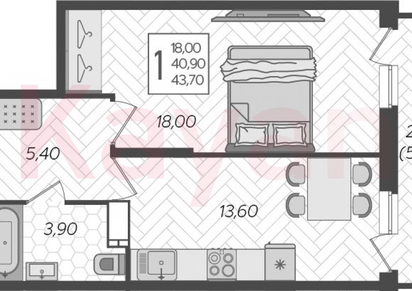 Продажа 1-комн. квартиры, 40.9 кв.м фото 0