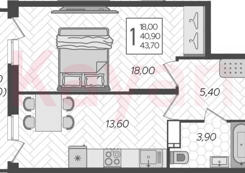 Продажа 1-комн. квартиры, 40.9 кв.м фото 0