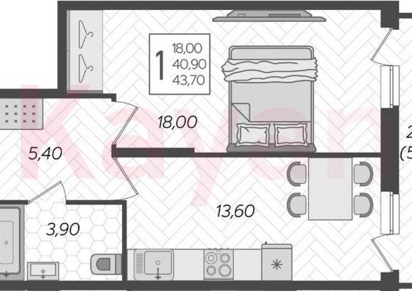 Продажа 1-комн. квартиры, 40.9 кв.м фото 0