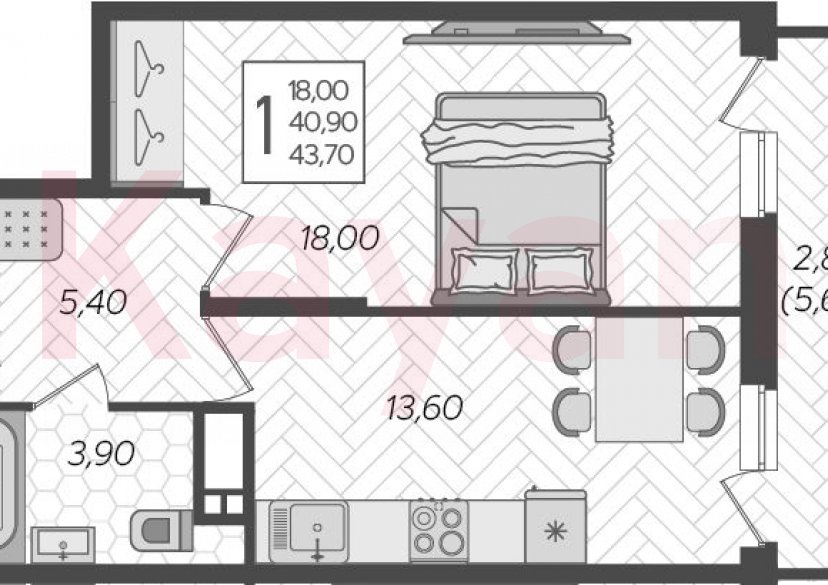 Продажа 1-комн. квартиры, 40.9 кв.м фото 0