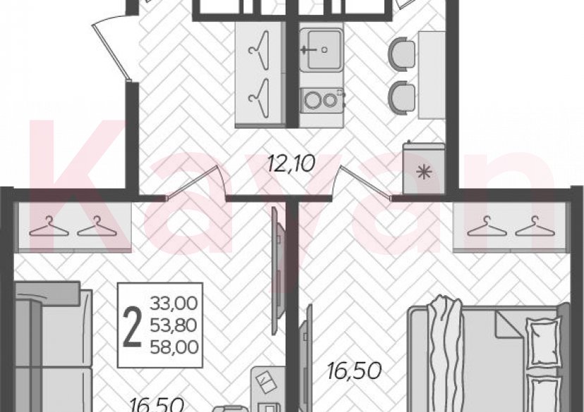 Продажа 2-комн. квартиры, 53.8 кв.м фото 0