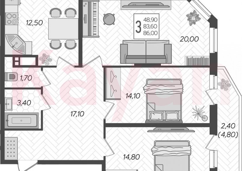 Продажа 3-комн. квартиры, 83.6 кв.м фото 0