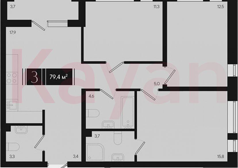 Продажа 3-комн. квартиры, 77.55 кв.м фото 0