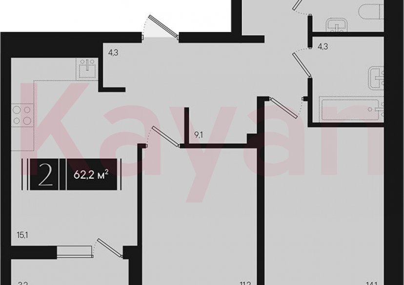 Продажа 2-комн. квартиры, 60.6 кв.м фото 0