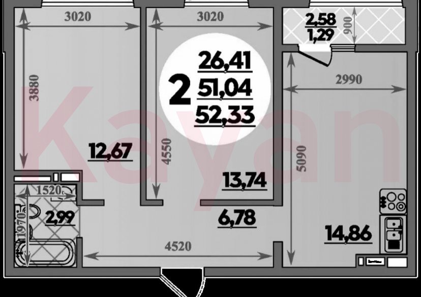 Продажа 2-комн. квартиры, 51.04 кв.м фото 0