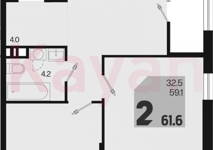 Продажа 2-комн. квартиры, 59.1 кв.м фото 0