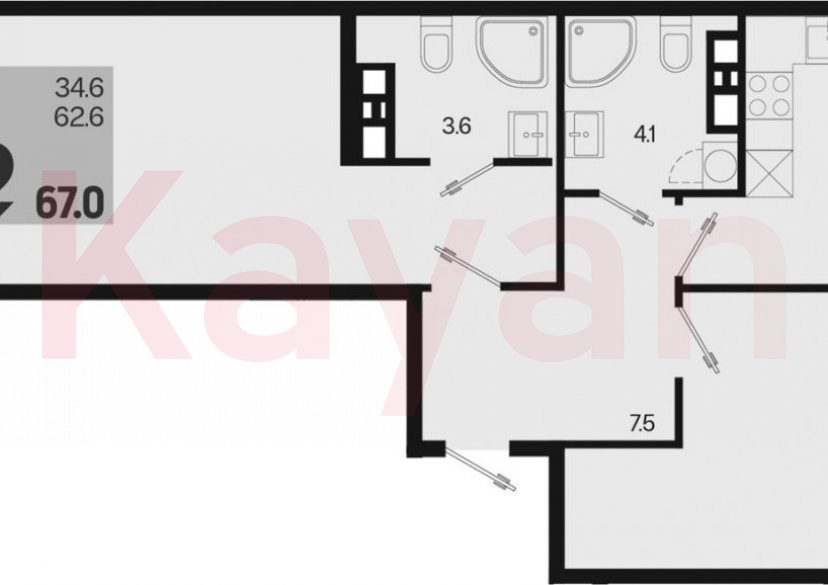 Продажа 2-комн. квартиры, 62.6 кв.м фото 0