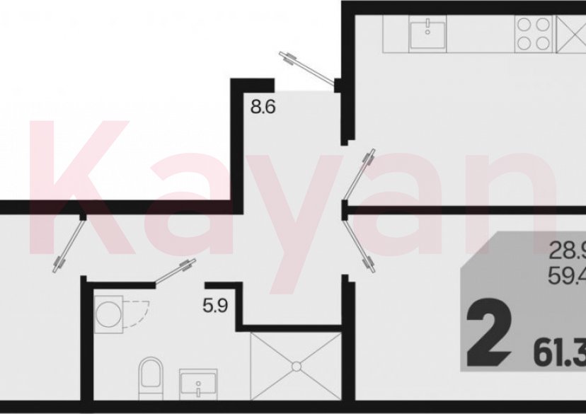 Продажа 2-комн. квартиры, 59.4 кв.м фото 0